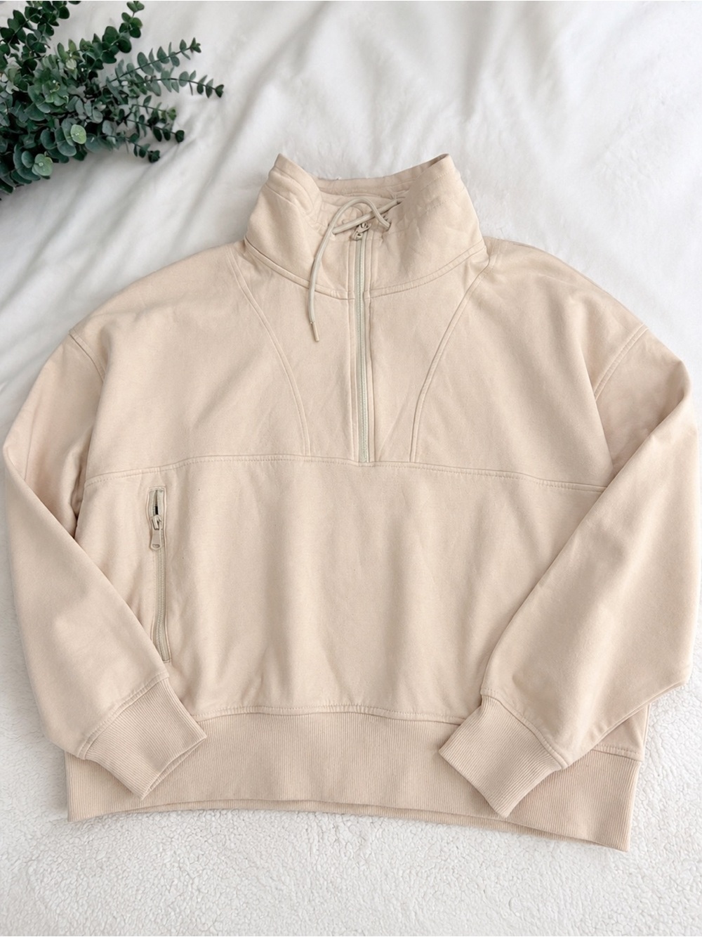 Women’s Half-Zip Pullover Sweatshirt in Light Beige